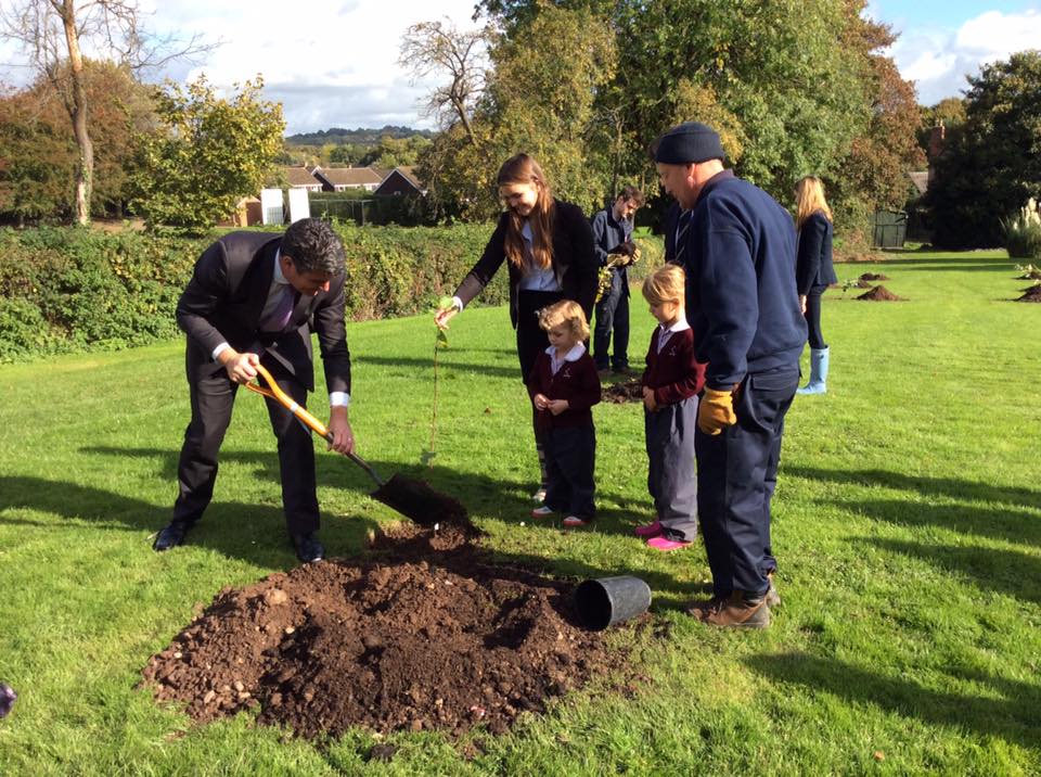 School Monitors help Prep and Pre-Prep pupils plant trees in the new Orchard at Bromsgrove Prep, 17th October 2016